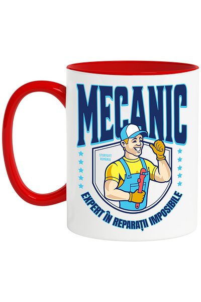 StoryGift Romania Mechanic Man Mug - Expert in impossible repairs, 330ml, Ceramic with Ro Handle, Cu, STG.