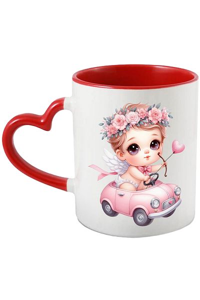StoryGift Romania Mug with a baby Cupid riding a car, illustration, bow and arrows, With,STG.