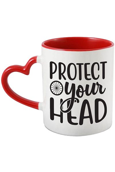 StoryGift Romania Mug with a message urging you to protect your head by wearing a helmet - wheel by, With, STG.