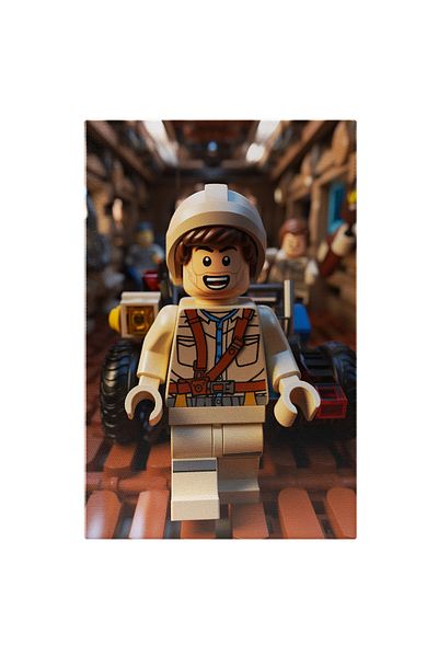 StoryGift Romania Tablou Canvas: Lego Barbat Muncitor In Salopeta Si Cascheta Construind Ajutat De Figurine Care