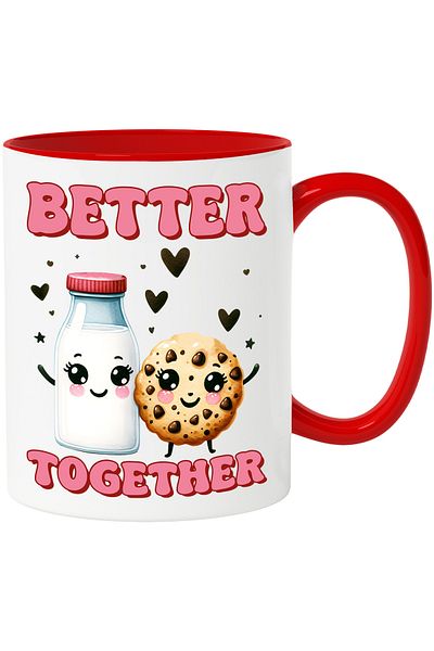 StoryGift Romania Mug with a bottle of milk and a biscuit with the message "Better together", better, With, STG.