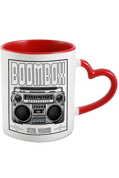 StoryGift Romania Casetofin vintage Boombox text mug. Old Style, 330ml, Ceramic with Heart Handle, With,STG.