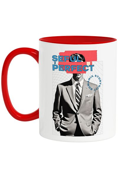 StoryGift Romania Mug perfect boss man in suit, male leader, 330ml, Ceramic with Red Handle, With Handle, STG.