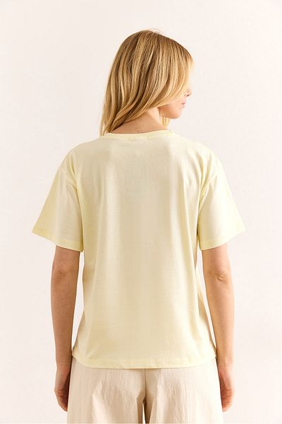 Olalook Women's Light Yellow Crew Neck Basic T-Shirt Tsh-19000774
