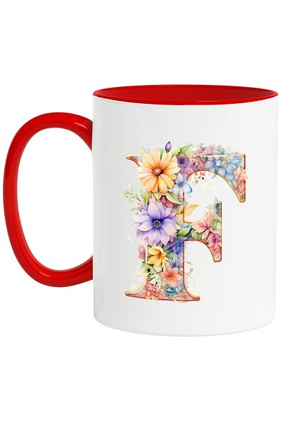 StoryGift Romania Mug with the letter "F", illustration, for children, school, student, flowers, alphabet, alf, With, STG.