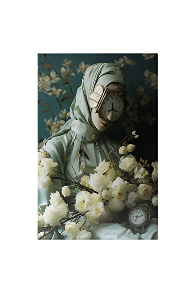 StoryGift Romania Tablou Canvas: Portret Feminin Cu Ceas Pe Față Și Buchet De...