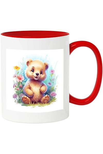 StoryGift Romania Mug with a happy teddy bear | in nature | illustration | plants | flowers | forest | , With ,STG
