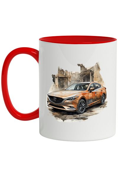 StoryGift Romania Mug With Car, Mazda, Brand, Building, Sand, Illustration, Multicolor 330 ml, Sky, With, STG.