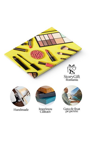StoryGift Romania Tablou Canvas Cosmetice Profesionale Pentru Machiaj, Pe Un Fundal Colorat O Compozitie Vibrant