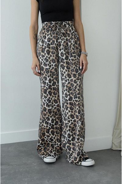 AlisaSu Brown Shiny Patterned Wide Leg Trousers