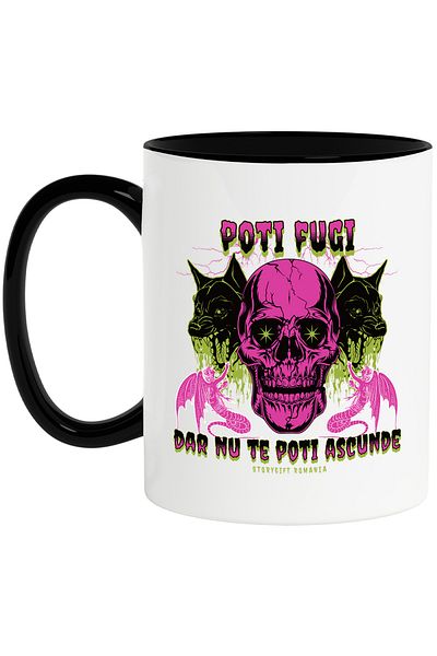 StoryGift Romania Mug you can run but you can't hide wolf skull H4ALLowen, 330ml, Ceramic with , With ,STG.