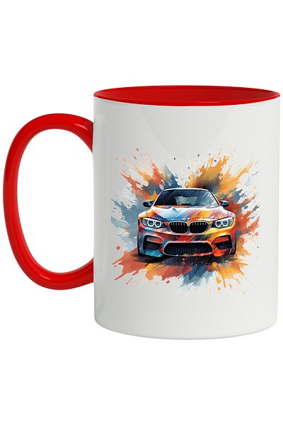 StoryGift Romania Mug With Sports Car, BMW, Splash, Watercolor, Paint, Multicolor 330 ml, Ceramics, With, STG.