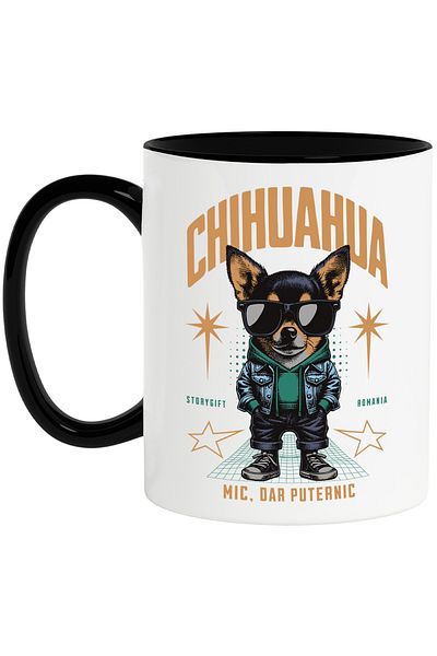 StoryGift Romania Mug Chihuahua Gangster Dog with Sunglasses, 330ml, Ceramic with Black Handle, With,STG.