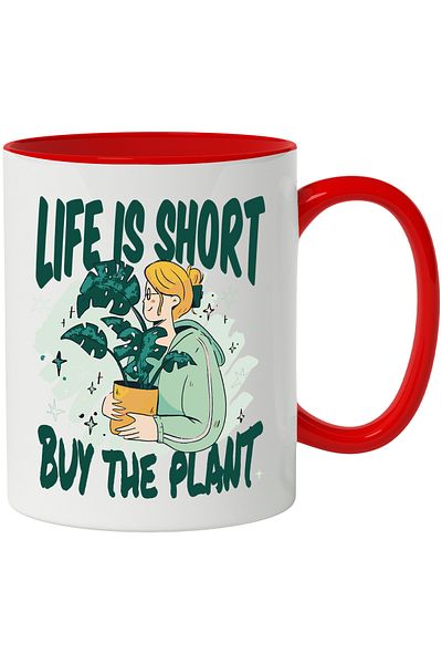 StoryGift Romania Mug With Message In English Life Is Short Buy The Plant, Pot, Multicolor 330 ml, With ,STG