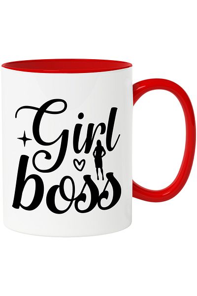 StoryGift Romania Mug with a figure of a girl and the text in English "Girl boss" - girl boss with Handle R, With, STG.