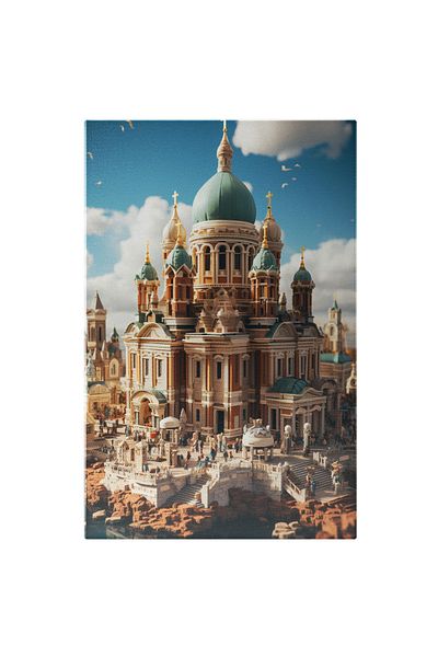 StoryGift Romania Tablou Canvas: View Templu Budist Nuante Albastre Rasarit De Soare Apa Stralucitoare Pictura D