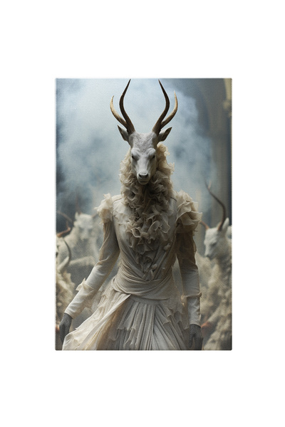 StoryGift Romania Tablou Canvas: O Caprioara In Rochie De Epoca - Alba Fum Pictura Digitala