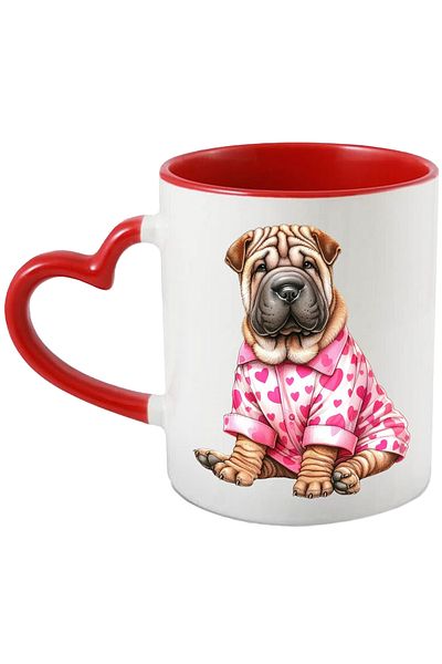 StoryGift Romania Mug with a Shar Pei puppy wearing a blouse | illustration | with hearts | ro, With ,STG