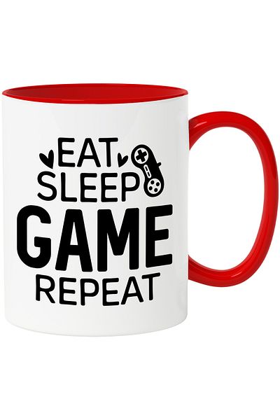 StoryGift Romania Mug with the text "Eat sleep, game, repeat" - eat sleep, game, repeat with Ro, Cu, STG Handle