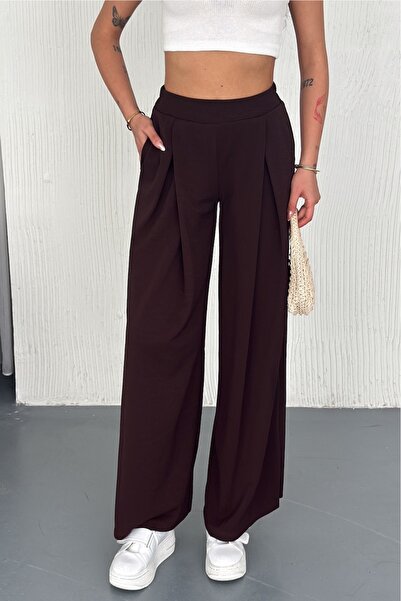 FEMELLE Жіночі коричневі брюки-палаццо з плісировкою спереду
