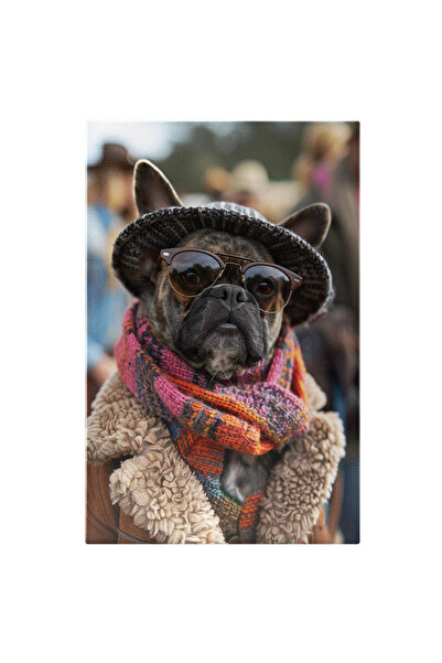 StoryGift Romania Tablou Canvas Boss Dog Cu Ochelari De Soare Si Palarie Cu F...