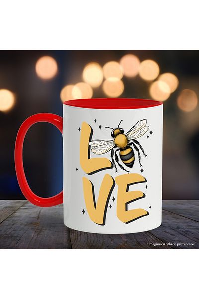 StoryGift Romania Mug with bee with the message "Love", stars, illustration, love, appreciation, With, STG