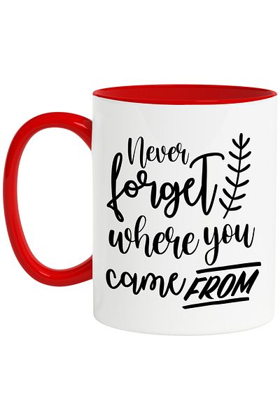 StoryGift Romania Mug with a message that urges you to never forget where you came from with Ro, Cu, STG handle.