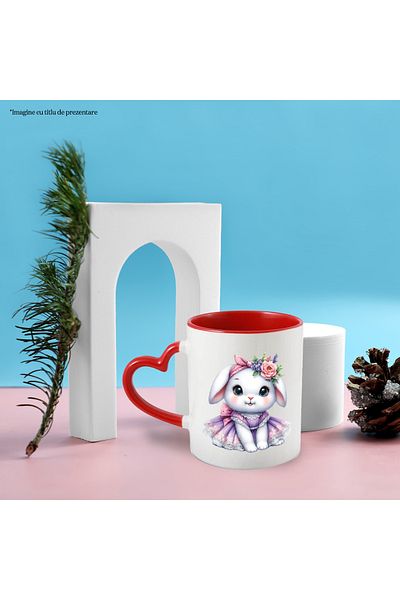 StoryGift Romania Cana Cu O Iepuroaica Vesela Care Poarta O Rochita | Mov | Imbujorata | Flori | D, Cu ,stg