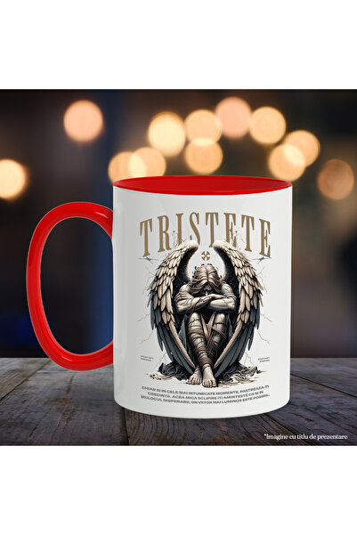 StoryGift Romania Sadness Mug - Fallen Angel with Motivational Message, 330ml, Ceramic with Red Handle, With M,STG.
