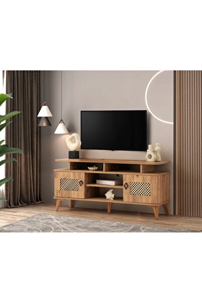 Evistro Tv Sehpası 2 Hasır Kapaklı Ceviz 130cm Ceviz Kurulu Gönderilir