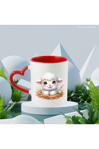 StoryGift Romania Mug with a cheerful sheep | illustration | white flowers | fan | smile | shy | ap, Cu,STG.