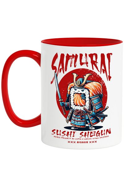 StoryGift Romania Samurai Sushi Shogun Mug Retro Japan Warrior Food, 330ml, Ceramic with Handle, With,STG.