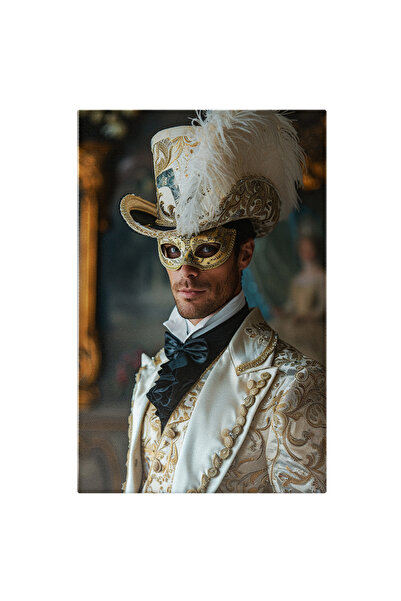 StoryGift Romania Tablou Canvas: Prinț Mascat Și Detalii Elegante Albe- Istorie Și Modă Pictura Digitala