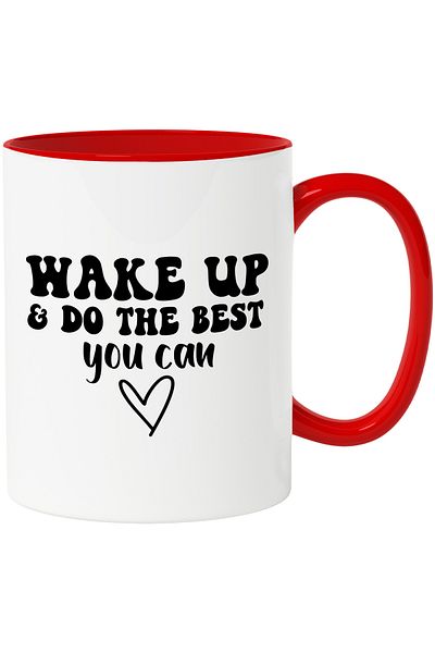 StoryGift Romania Mug with heart and the text "wake up & do the best you can" - wake up and do it, With,STG.