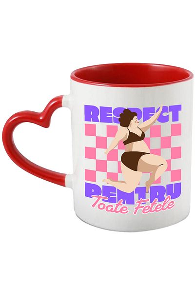 StoryGift Romania Respect For All Girls Mug, 330ml, Ceramic with Red Heart Handle, With Heart Handle, STG.