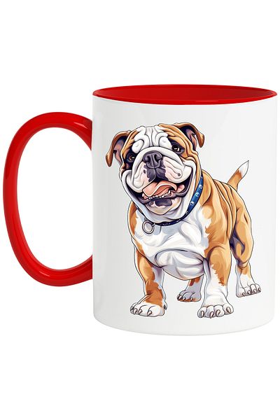 StoryGift Romania Mug with a playful Pitbull puppy | illustration | collar | waiting for orders from st, Cu,STG.