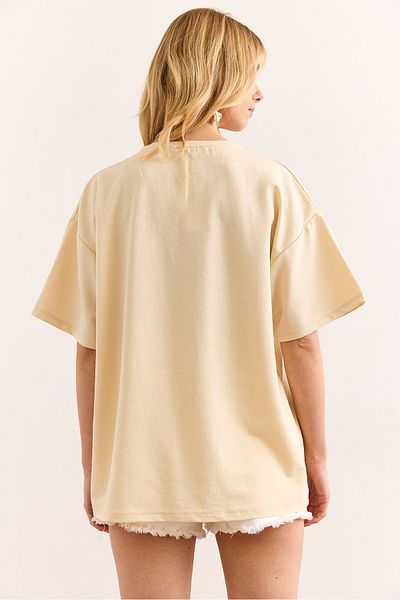 Olalook Women's Beige Goat Printed Relaxed 2 Thread T-Shirt Tsh-19000910