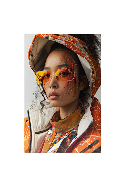 StoryGift Romania Tablou Canvas Asiatica Cu Ochelari Si Pictata Pe Fata Cu Pi...