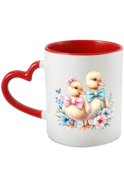 StoryGift Romania Mug with 2 ducklings with bows | illustration | happy | flowers | nature, With ,STG.