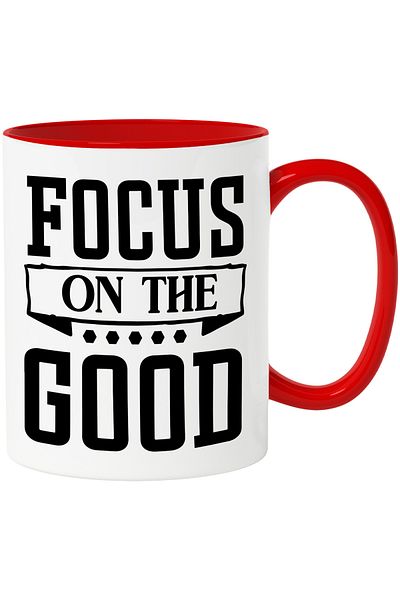 StoryGift Romania Mug with a message that encourages you to focus on the good things with Red Handle, Cu Man, STG.