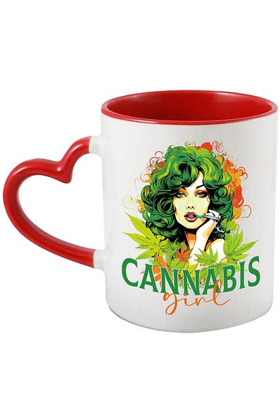 StoryGift Romania Mug with the message "Cannabis girl", hippie style, culture, illustration, green, port, With,STG.