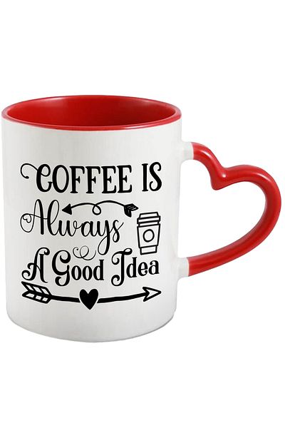 StoryGift Romania Mug with a heart and a message that says coffee is always a good idea, With ,STG.