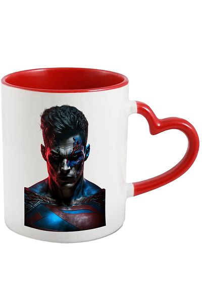 StoryGift Romania Mug with Fierce Man Portrait, Colorful, Blue and Red, Colored Body, Abs Art, With ,STG.