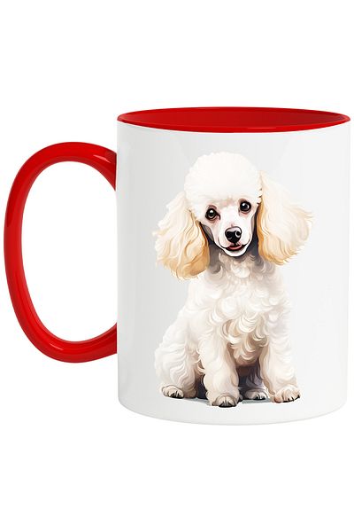 StoryGift Romania Mug with a puppy with white fur, illustration, cheerful, playful, joy, for a lover, With,STG.