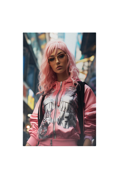 StoryGift Romania Tablou Canvas: Model In Roz Cosplay, Costum,ochelari, Acces...