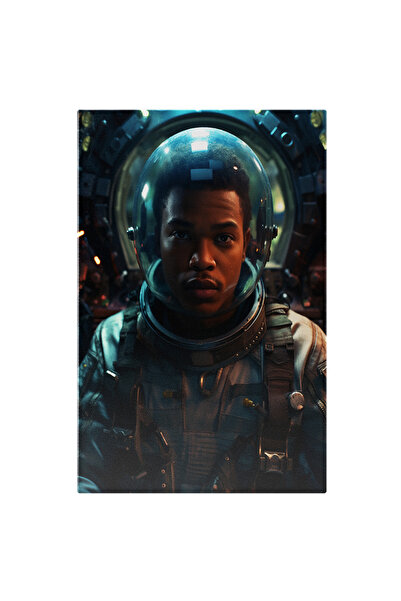 StoryGift Romania Tablou Canvas: Mulatru In Costum De Astronaut Albastru Cu Casca Pe Cap Si Parul Brunet Cret Pi
