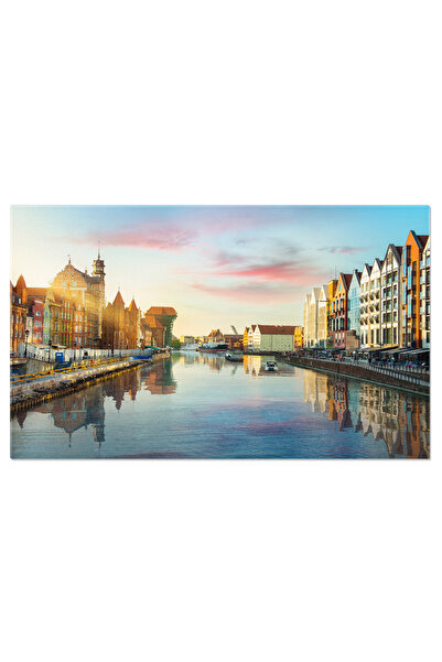 StoryGift Romania Tablou Canvas - Peisaj Urban La Canalul Din Polonia - Arhitectura Istorica Si Port La Apa Navig