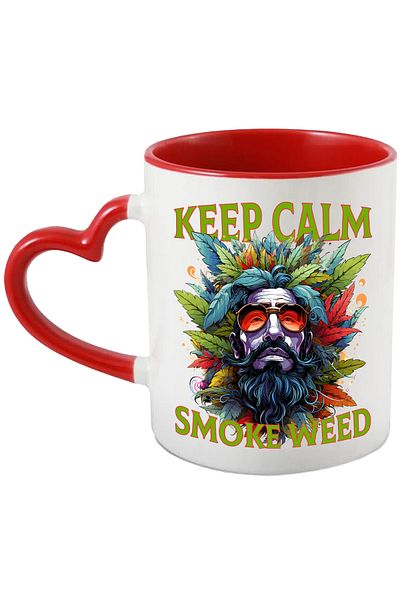 StoryGift Romania Mug with the message "Keep calm, smoke weed", hippie style, culture, illustration, sit, With, STG