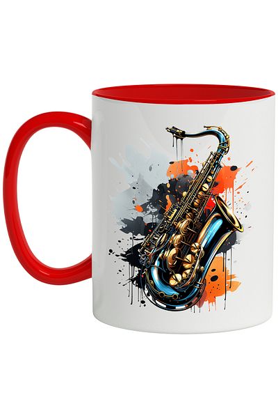 StoryGift Romania Cana Cu Saxofon, Instrument Muzical, Jazz, Vopsea, Multicolor 330 Ml, Ceramica C, Cu ,stg