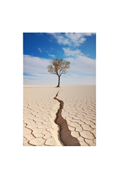 StoryGift Romania Tablou Canvas: Copac In Mijlocul Pustietatii - Pamant Uscat...